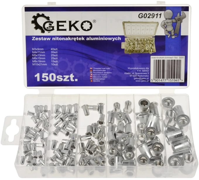 GEKO Aluminium blindklinkmoeren set - 150 stuks - 6 maten M3-M10