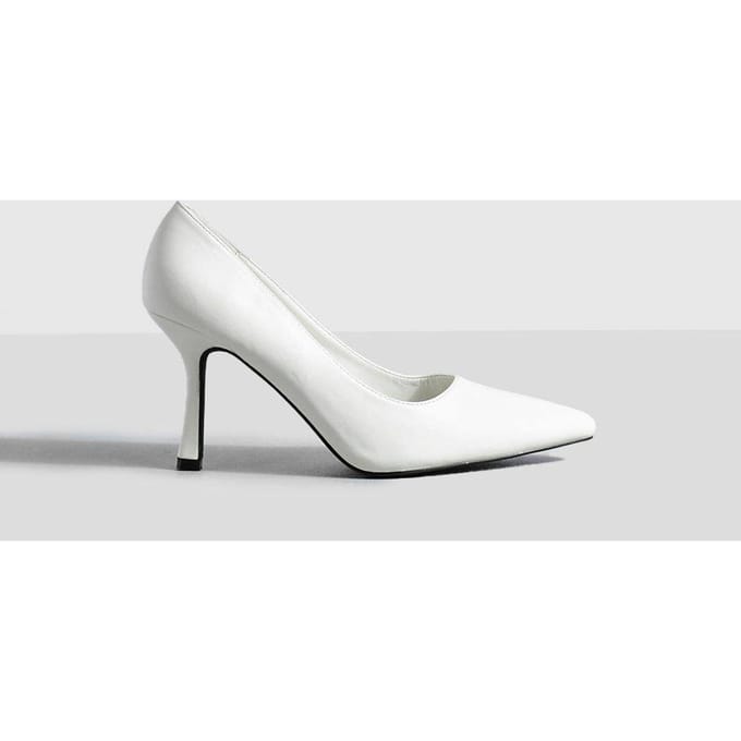 boohoo Dames Brede pasvorm lage stiletto courtschoen | Wit | Maat: 40