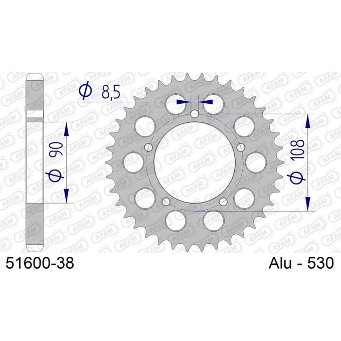 Aluminium tandwiel achter Afam 530 38 dents