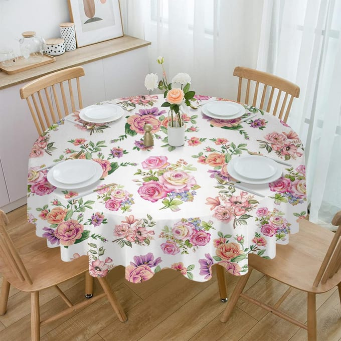 Plant Bloem Bladeren Rond Tafelkleed Waterdicht Tafelkleed Voor Bruiloft Feest Decoratie Eettafelkleed Diameter 153cm