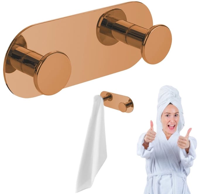 Laveo Miri - Dubbele Handdoekhouder - Zelfklevend - Wandmontage - Roze Goud