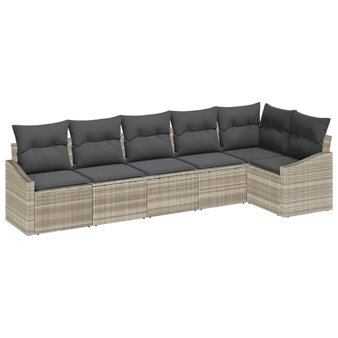 vidaXL Bankstel 6 st Lichtgrijs poly rattan