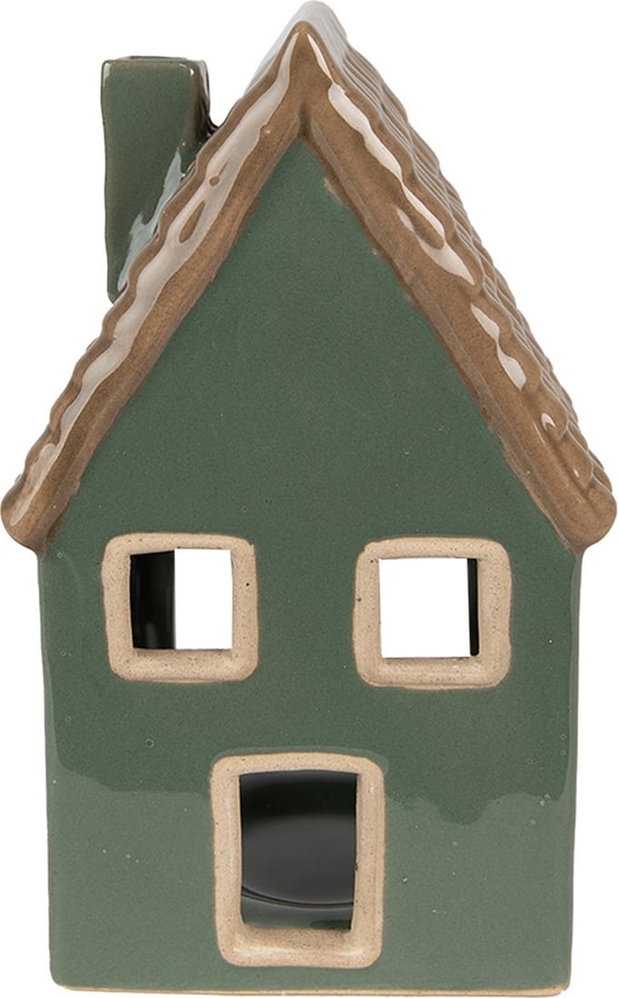 Clayre & Eef Waxinelichthouder Huis 15 cm Groen Porselein