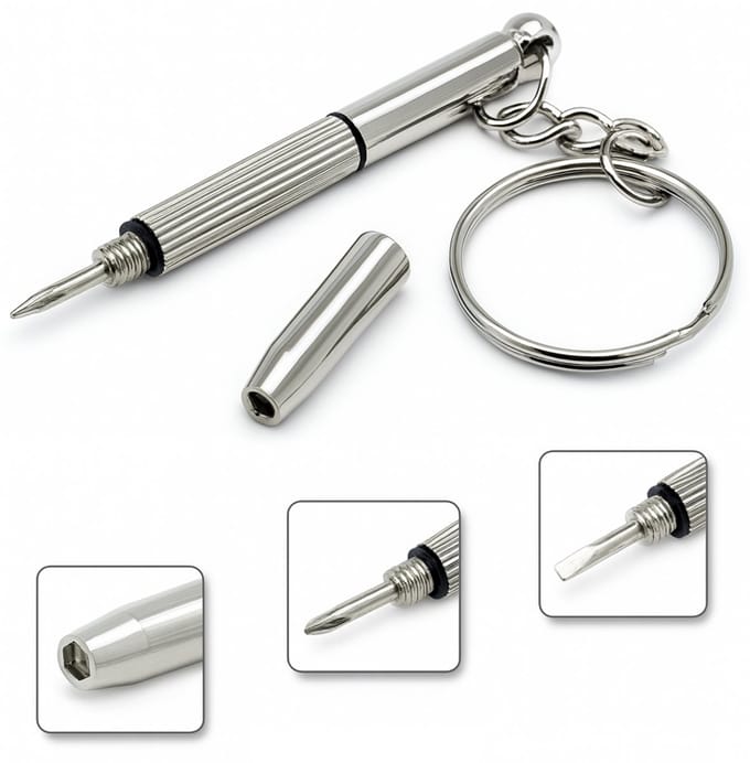 Bril Schroevendraaier - 3 in 1 - Sleutelhanger - Schroeven - Zilverkleurig