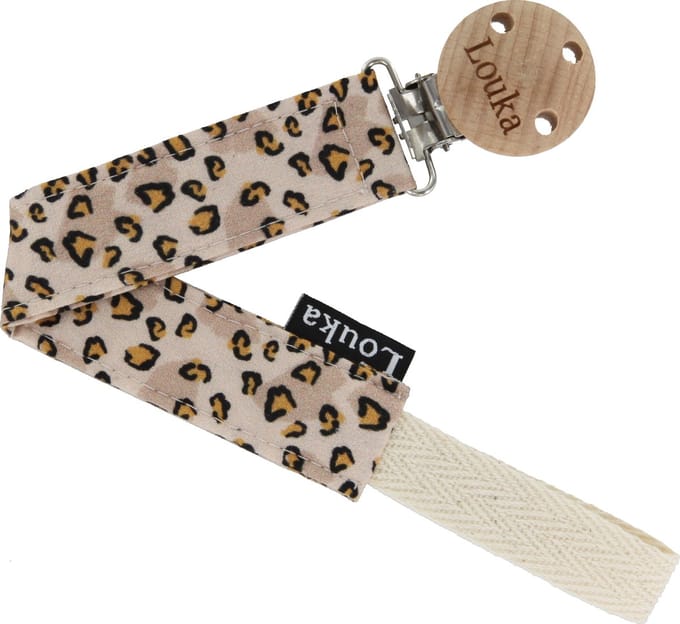 Louka speenkoord panter licht - bruin - houten clip - speenketting