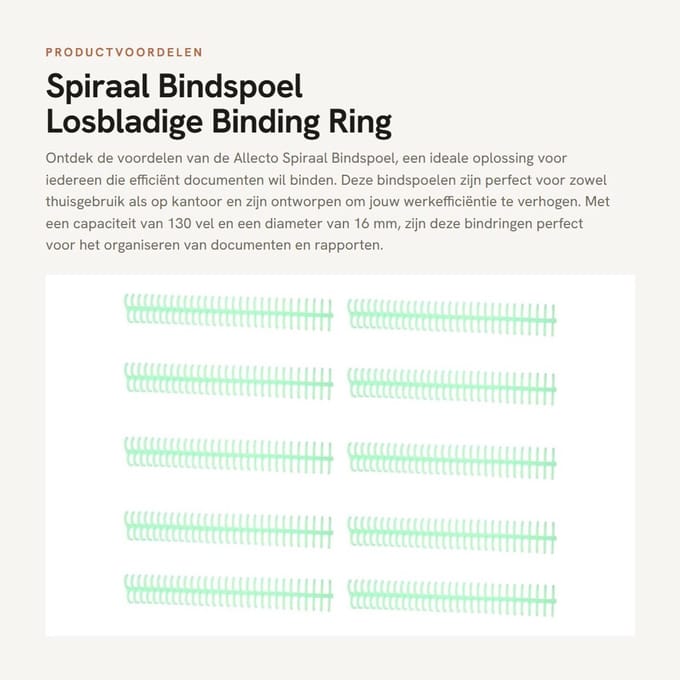 Dailygoods- Bindspoel 10 Stuks - Spiraal - Losbladige Binding Ring - 30 Gaten - 16mm Diameter - 130 Vel Capaciteit - Plastic Stekels - Bindring
