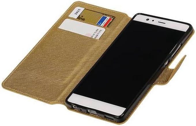 Cross Pattern TPU Bookstyle Wallet Case Hoesje Geschikt voor Huawei P9 Goud