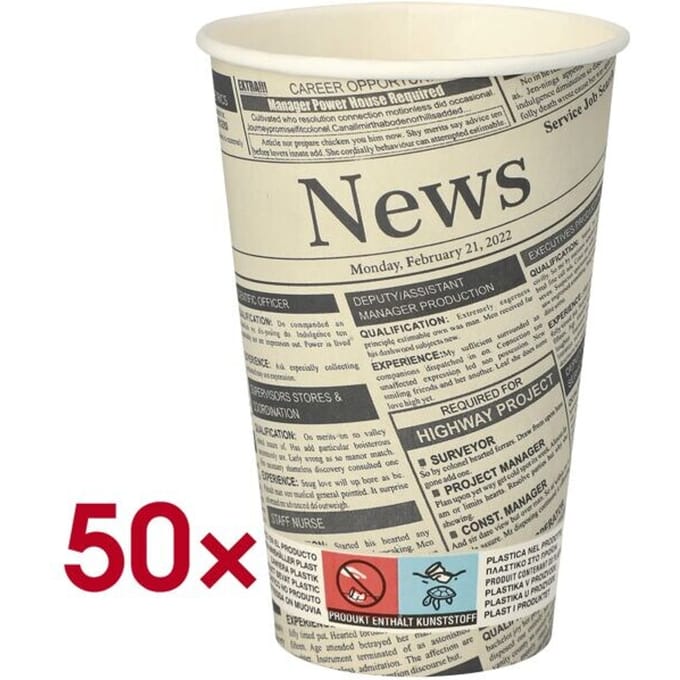 Papstar Kaffeebecher To Go Newsprint-Design 0,3l 50 Stück