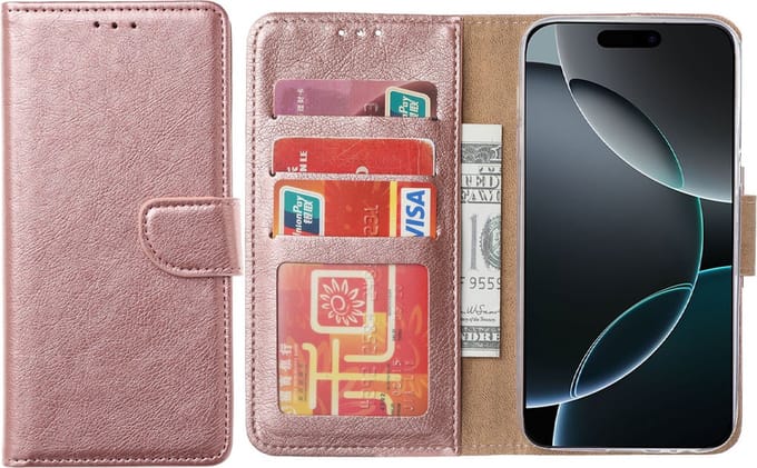Hoesje Geschikt voor iPhone 16 Pro Max – Arara bookcase met pasjeshouder - Rosegoud
