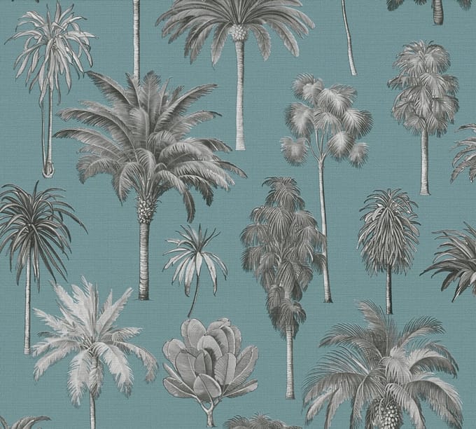 PALMBOMEN BEHANG | Botanisch - Blauw Grijs Zwart - A.S. Création Pintwalls III