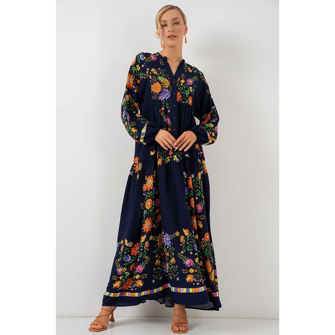 Geprinte V-hals Maxi-jurk