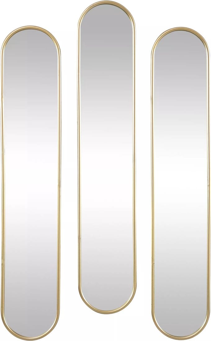 Vente-unique Set van 3 ovale spiegels van metaal - B23 x H120 cm - Goudkleurig - JAYLEN