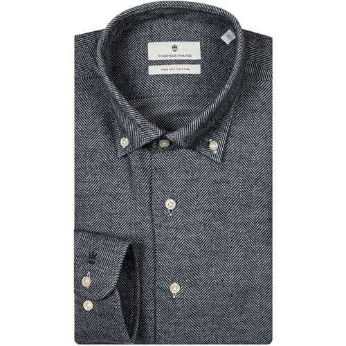 Thomas Maine Overhemd Torino Button Down Two-Ply Herringbone Flanel Navy / male