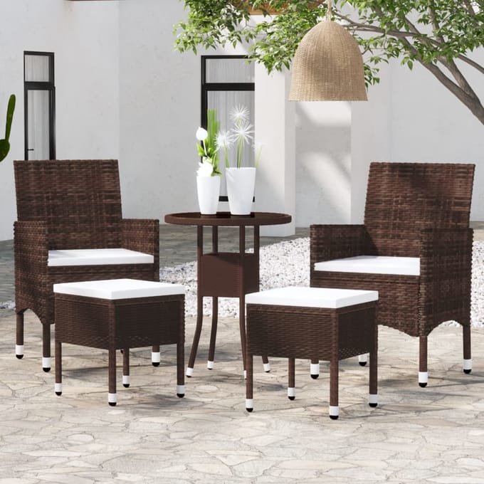 vidaXL - 5-delige - Loungeset - poly - rattan - bruin