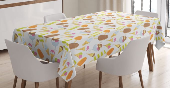 ABAKUHAUS Dessert-tafelkleed – Satijn, 140x240 cm – Wit met multicolor