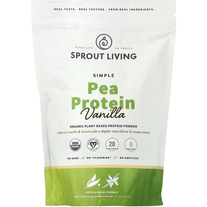 Sprout Living, Simple Erwtenproteïne, Vanille, 1 lb (454 gr)