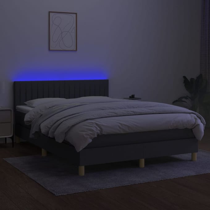 vidaXL - Boxspring - met - matras - en - LED - stof - donkergrijs - 140x190 - cm