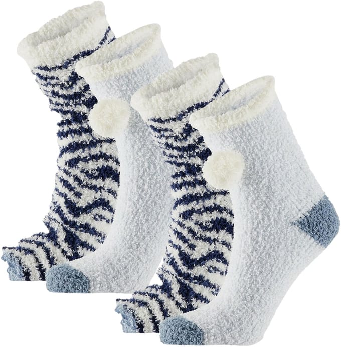 Apollo Kindersokken - 2 pack - blauw/wit - maat 36/41 - pluche - warm