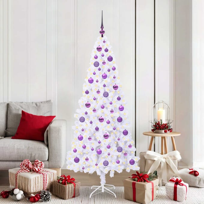 vidaXL - Kunstkerstboom - met - 300 - LED - Wit - 180 - cm - PVC - en - Staal
