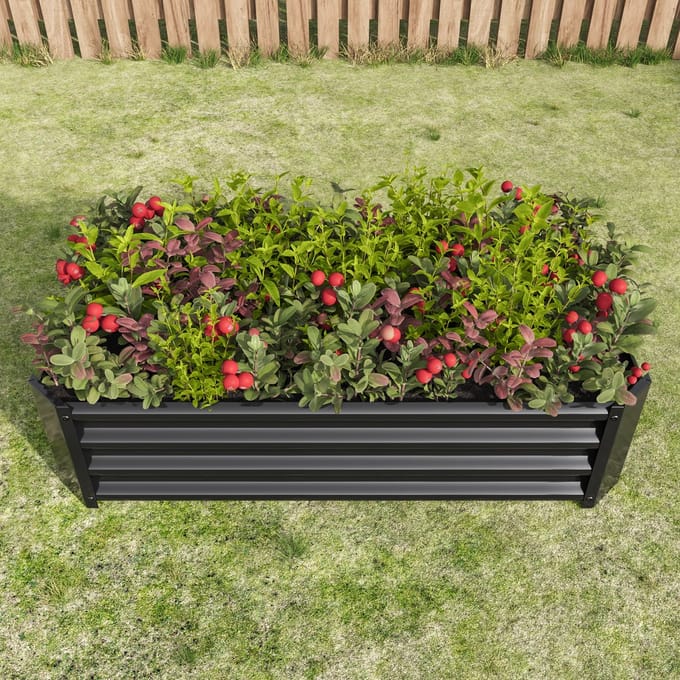 REDOM Verhoogde Moestuinbak - Verzinkt Golfplaatstaal - Open Bodem - Zwart - 120 X 61 X 30 Cm
