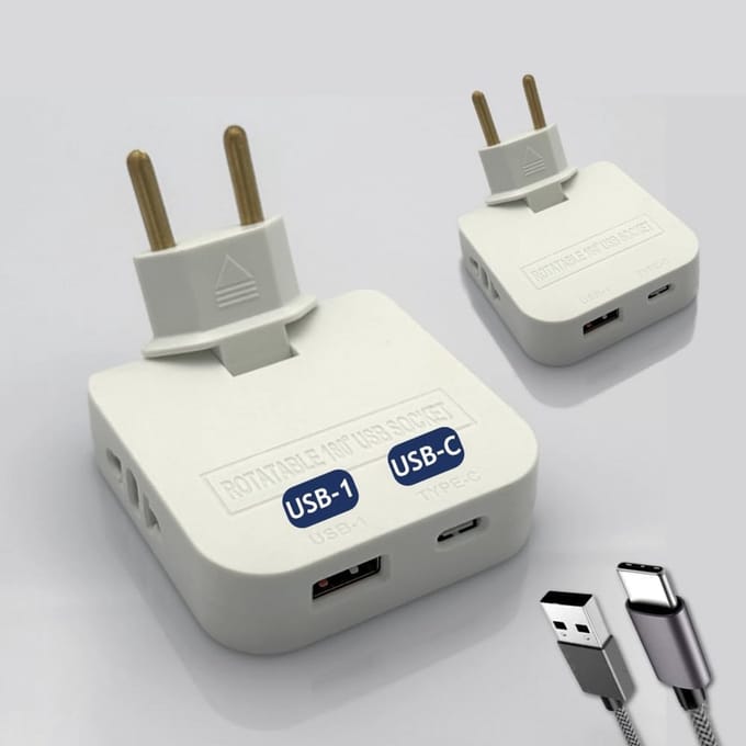 Dubbele USB-C Wandcontactdoos met 4 Stopcontacten en 2 USB-Laadpoorten (Type A & C) - 4000W