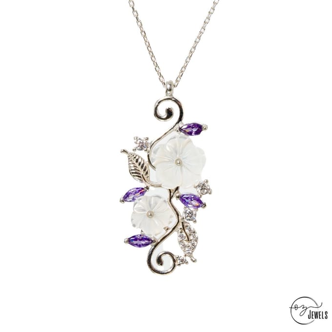 OZ Jewels – Liefdestuin Magnolia Ketting – Zilver – Amethist – Dames
