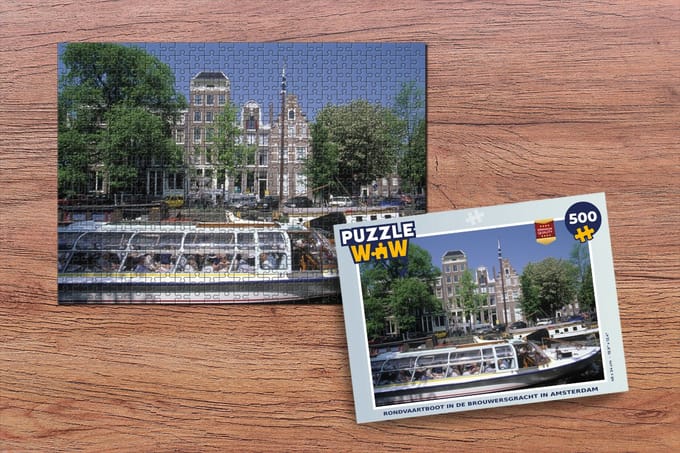Puzzel Rondvaartboot in de Brouwersgracht in Amsterdam - Legpuzzel - Puzzel 500 stukjes