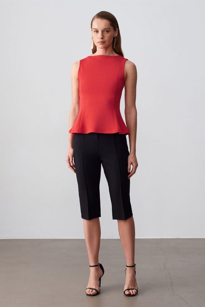Aansluitende Mouwloze Peplum Blouse