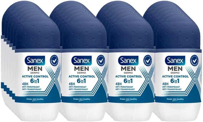 Sanex Men Active Control Anti Transpirant Deodorant Roller 50 ml - Voordeelverpakking 24 stuks