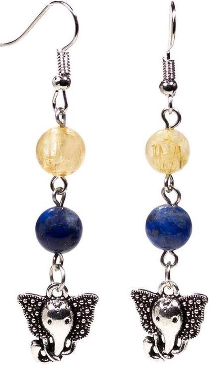 Oorbellen Lapis Lazuli/Rutielkwarts met Ganesha