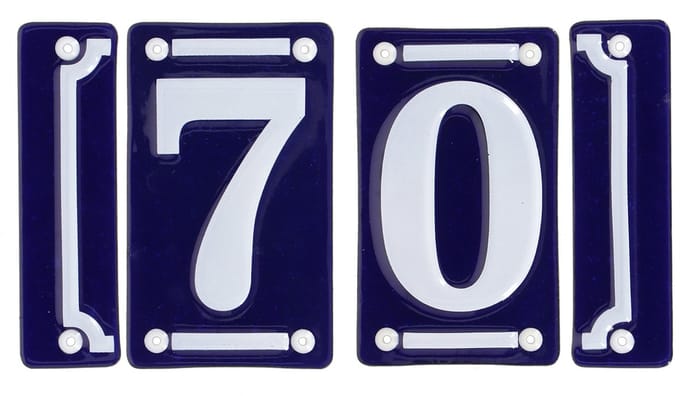 Best for Boots huisnummer 70 met sierrand - Oudhollands - emaille - blauw/wit