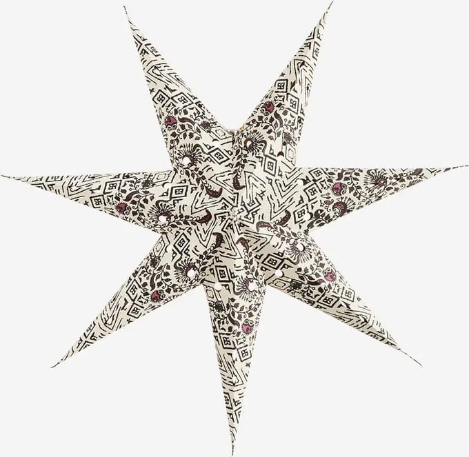 Madam Stoltz - Papieren ster lantaarn - kerstster - 60 cm - creme met print