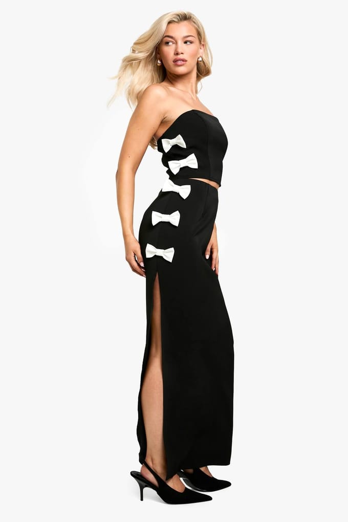 boohoo Dames Contrast Bow Tailored Bandeau | Zwart | Maat: 34