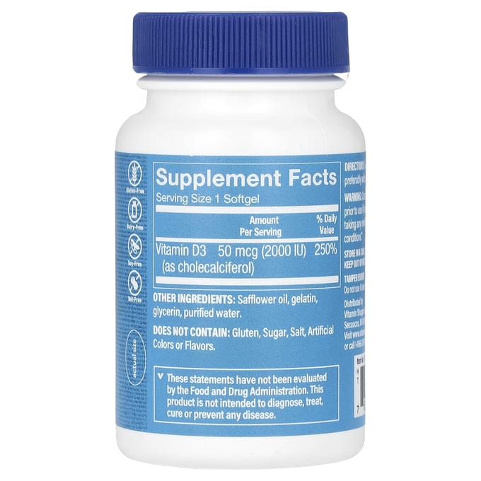 The Vitamin Shoppe, Vitamine D3, 50mcg (2000 IE), 100 zachte capsules