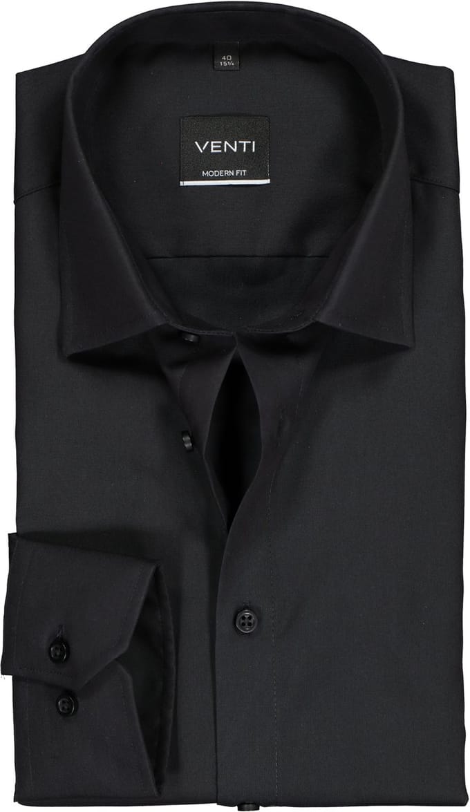 Venti - Heren Overhemd - Poplin - Strijkvrij - Regular fit - Zwart