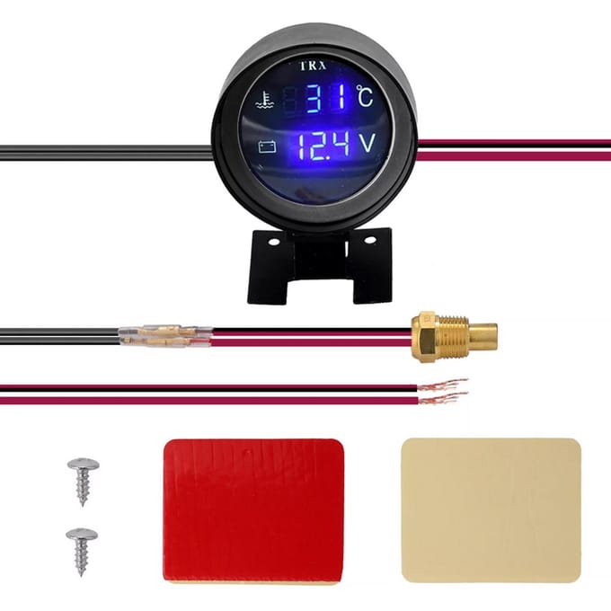 2 in 1 LED's Digitale Auto Vrachtwagen Watertemperatuurmeter Temperatuursensor Temperatura Moto + Voltmeter Volt zwart