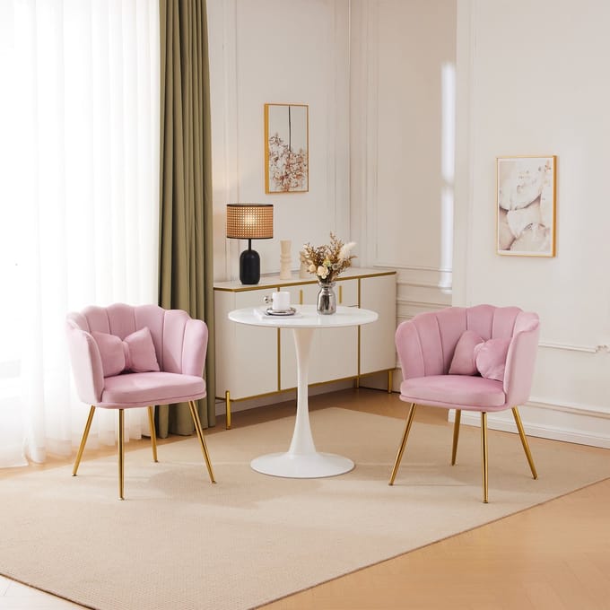 OKWISH Eetkamerstoelen - 62x54,5x77 cm - Set Van 2 Fauteuils - Inclusief Schmetterlingskussen - Fluweel - Roze