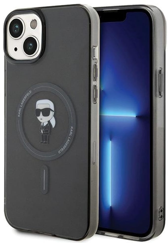Karl Lagerfeld iPhone 15 Plus Hardcase hoesje – Ikonik Monogram – Zwart