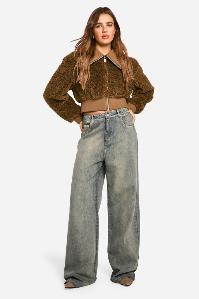 boohoo Dames Teddy Kunstbont Bomberjack | Tobacco | Maat: 8