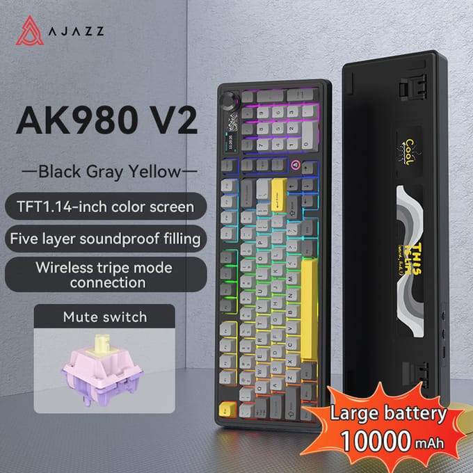 Ajazz AK980 V2 Gaming Mechanisch Toetsenbord Gift Switch Volledig formaat RGB Keycap Montage Drie Modi