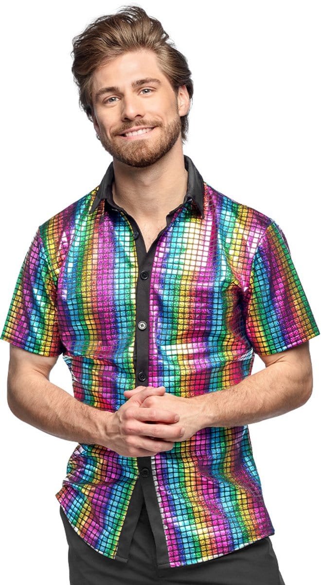 Boland - Shirt Disco diamond regenboog (M) - Volwassenen - Danser/danseres - 80's & 90's - Disco- Pride - Progress