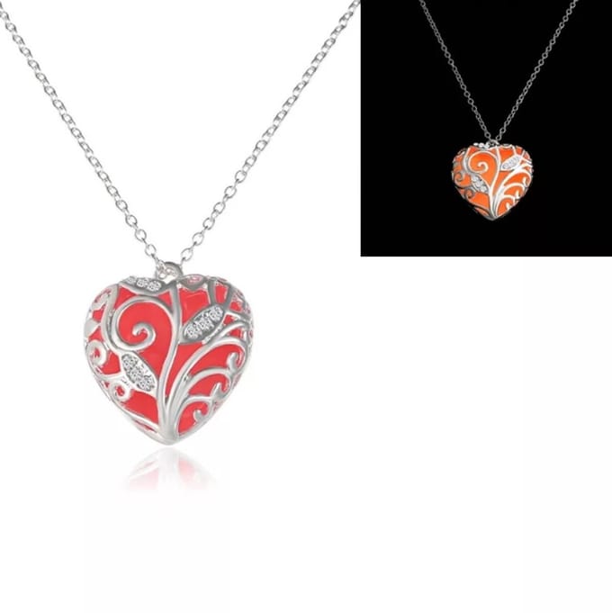 Glow in The Dark Ketting - Hart Hanger - Rood - Verzilverd - Sieraden - EmmyRovi