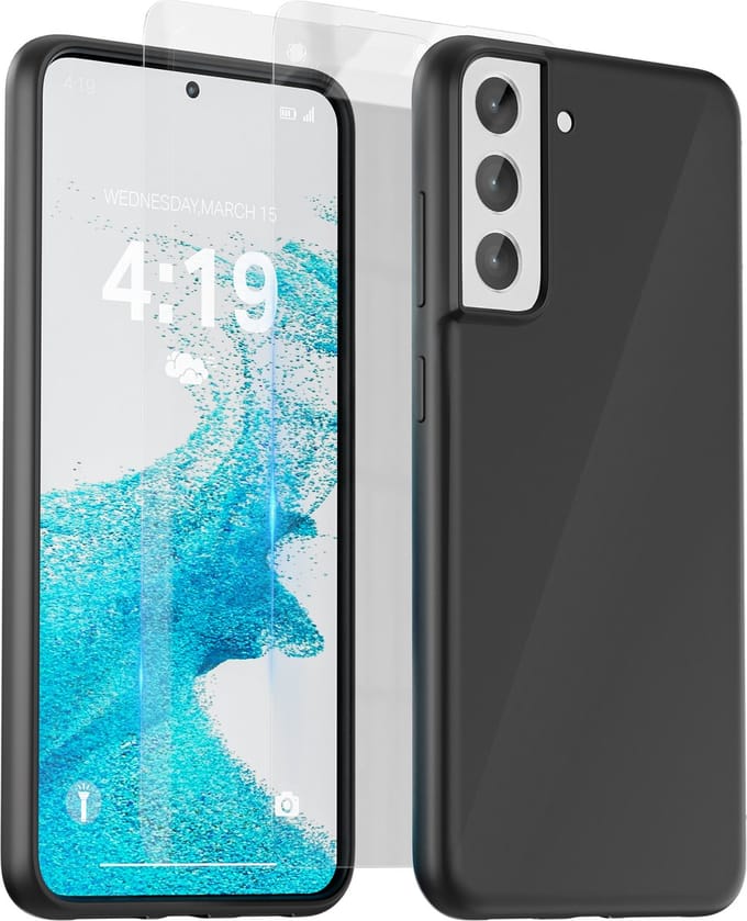 Hoesje geschikt voor Samsung S22 Zwart - 2x screenprotector - beschermglas screen protector- Anti Shock case