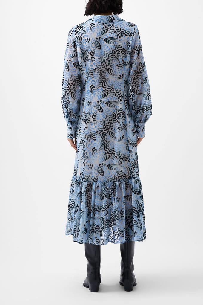 French Connection Dia Devore Maxi Dress Summer White/blue Taglia: S | Abiti in T-Shirt Outlet | Donna | Bianco