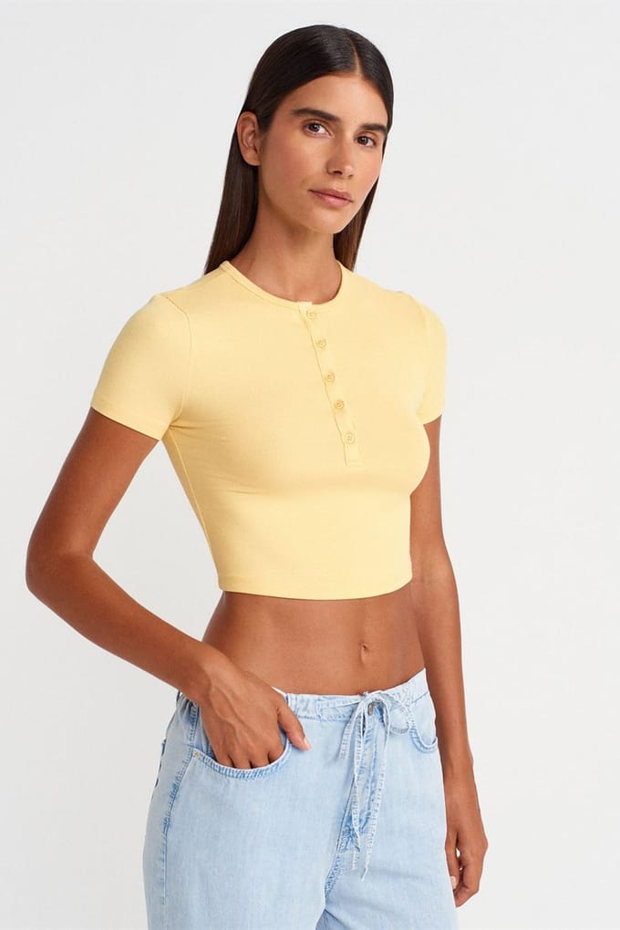Slim Fit Crop Blouse Met Knopen
