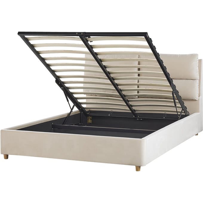 BATILLY - Tweepersoonsbed - Lichtbeige - 140 x 200 cm - Fluweel