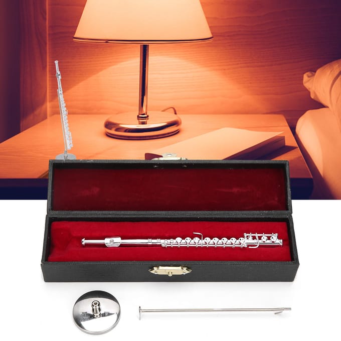 Koperen Miniatuur Fluit met Standaard Mini Muziekinstrument Model Accessoire Cadeau (Zilver) white