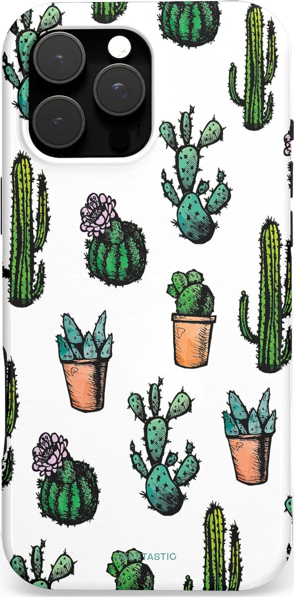 Casetastic hoesje geschikt voor Apple iPhone 16 Pro Max - MagSafe - Dubbellaagse bescherming - Groen Woestijn Cactussen - Fashion Case - Wit Grijs Donkergrijs Donkergroen