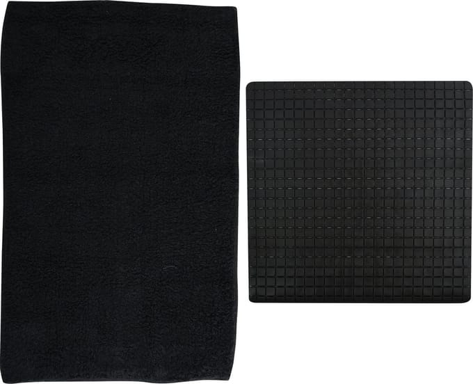 MSV Douche anti-slip/droogloop matten - Napoli badkamer set - rubber/polyester - zwart