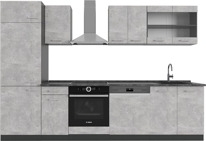 Vicco R-Line Complete keukeneenheid – 300 cm, WB Antraciet Beton/antraciet
